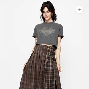 Disturbia Raven Pleated Check Buckle Detail Maxi Skirt